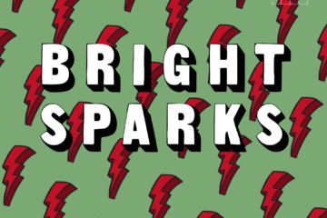 cartoon lightning bolts behind text that says Bright Sparks