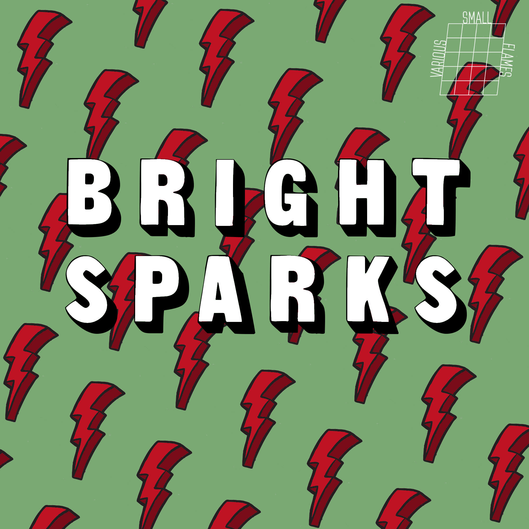 cartoon lightning bolts behind text that says Bright Sparks