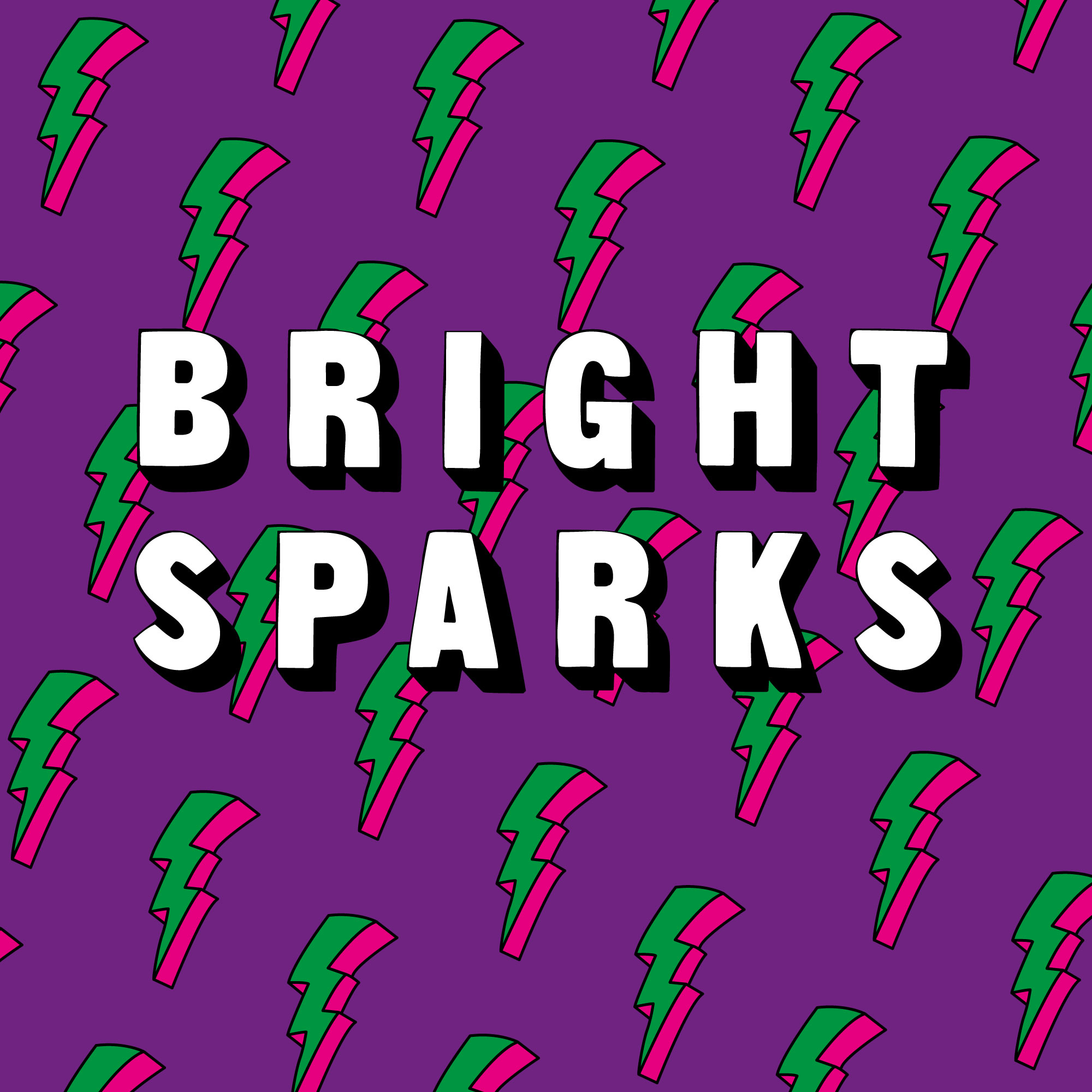 bright sparks artwork purple green and pink