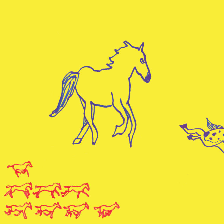 dehd water album cover, drawing of horse on yellow background