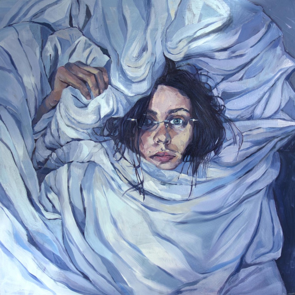 album cover for take the cake by PACKS - illustration of a person wrapped in bedsheets