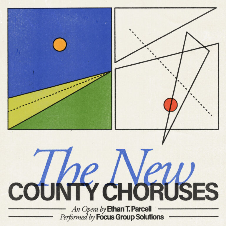 the new county choruses ethan t parcell focus group solutions artwork - abstarct pattern of triangles and circles in blue, green and yellow on white background