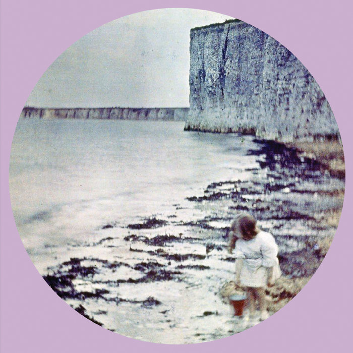 Two White Cranes For When the Future Rolls Around album art - blurry photo of a girl at the seaside on a pink background