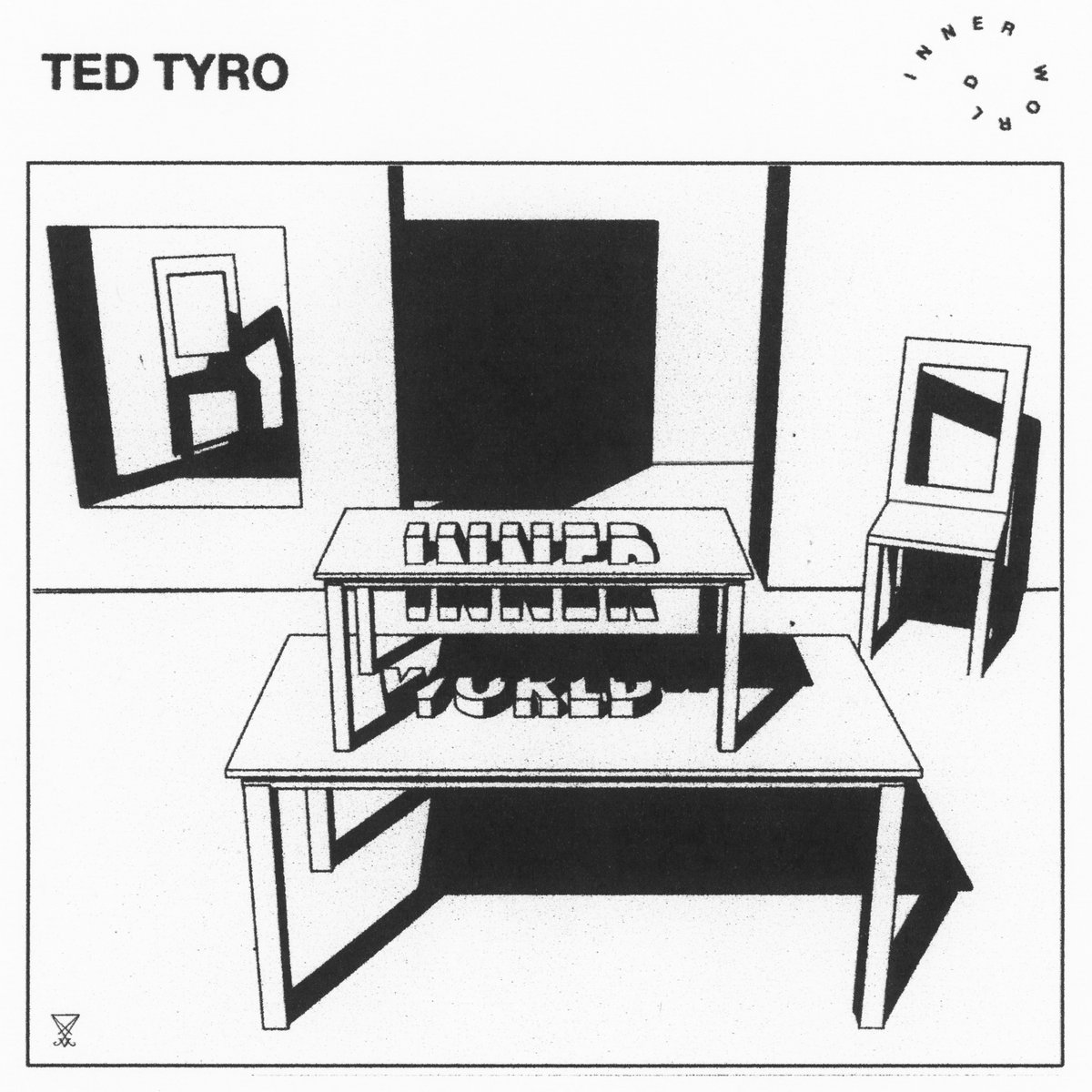 Ted Tyro inner world - black and white geometric drawing of a room