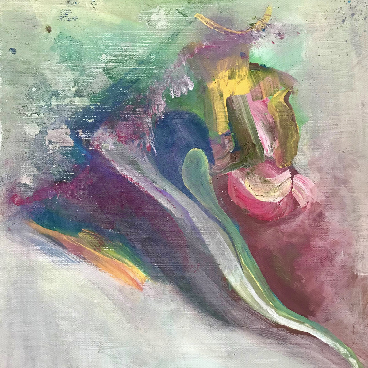 armbruster masses album art - abstract painting of greys, greens and purples by Sierra Thiem