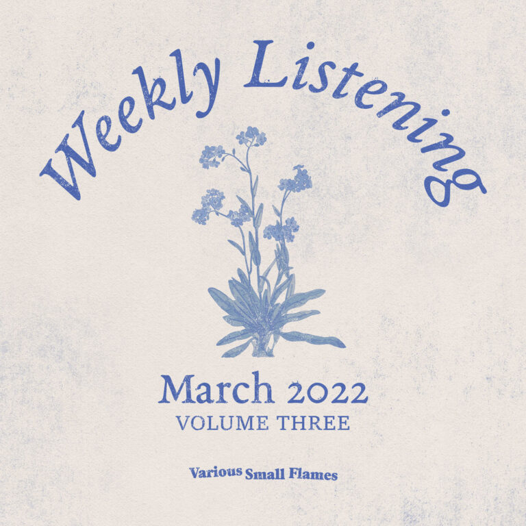 weekly listening march 2022 volume 3 cover - illustration of blue forget-me-not flowers
