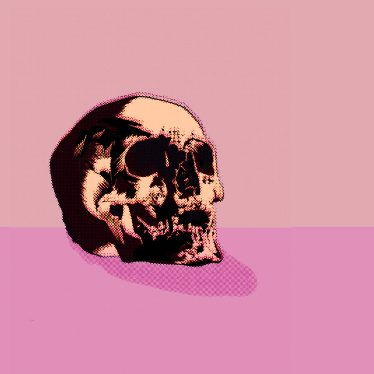 megadead tragedy doom and so on album art - illustration of a skull on a pink background