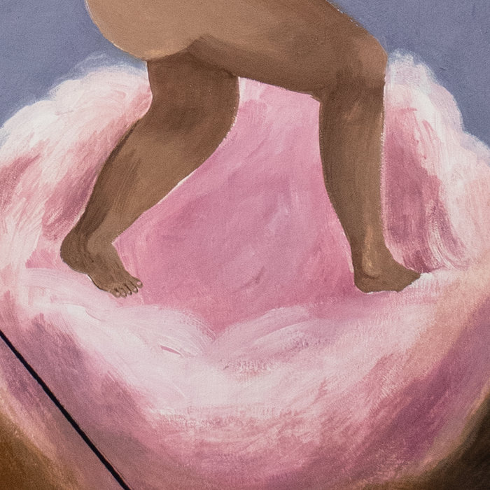 artwork for MF Tomlinson's 'Winter Time Blues' with a painted depiction of two nude legs standing upon a pink cloud