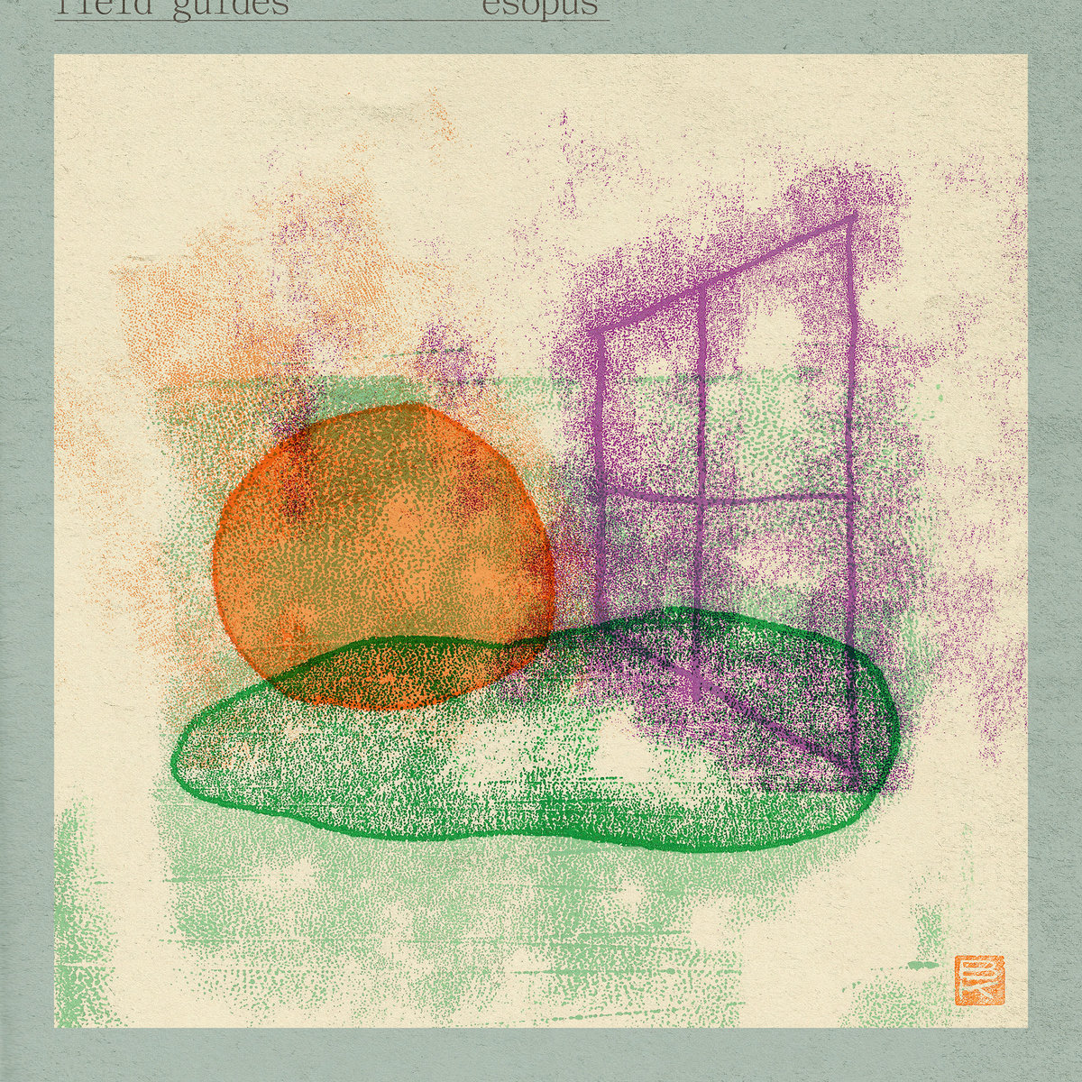 artwork for Esopus by Field Guides featuring a pastel drawing in green, orange and purple