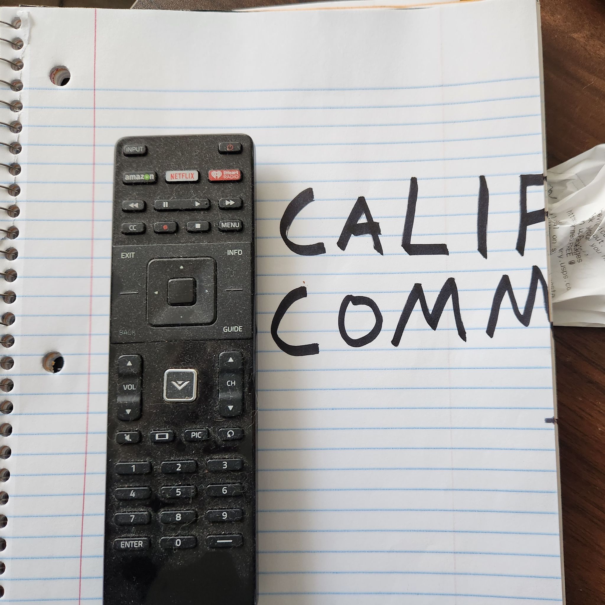 lemon pitch california commando single artwork - photo of a remote control on a pad of lined paper
