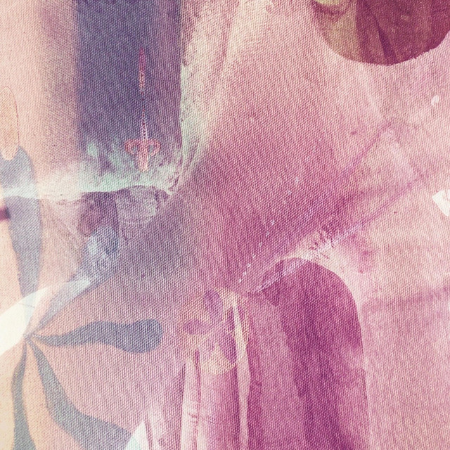paper lady five of swords artwork - an abstract double exposure photograph in pink hues
