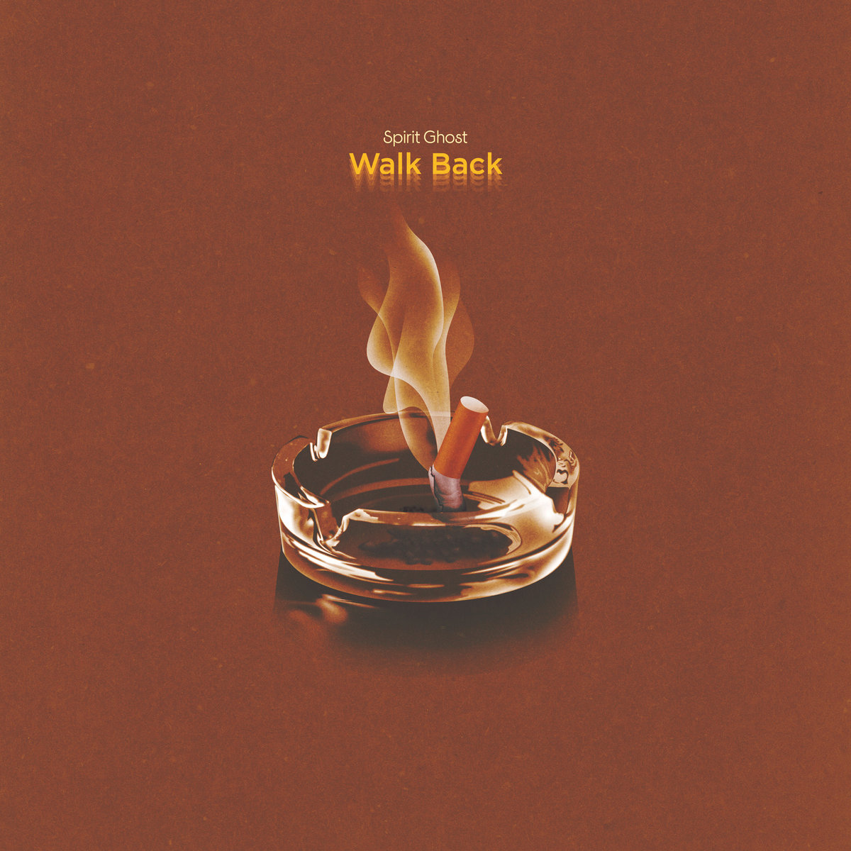single artwork for walk back by spirit ghost - illustration of a cigarette in an ashtray on a orange-brown background
