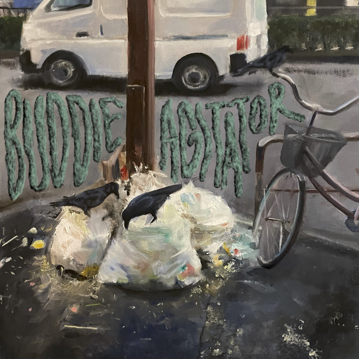 buddie agitator album art - two crows on garbage bags