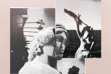 solid blood western sun - collage of black and white photos on a pale pink background