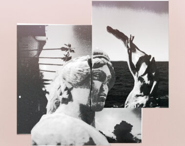 solid blood western sun - collage of black and white photos on a pale pink background